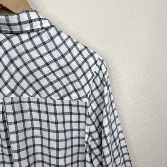 NWT LUCKY BRAND W Sz XL Gray/Creme Plaid Contrast Long Sleeve Button Up Shirt - Picture 8 of 16